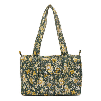 PISTACHU JAL HAND BLOCK PRINTED QUILTED TRAVEL MICRO DUFFLE BAG
