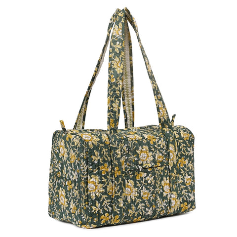 PISTACHU JAL HAND BLOCK PRINTED QUILTED TRAVEL DUFFLE BAG SMALL