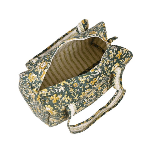 PISTACHU JAL HAND BLOCK PRINTED QUILTED TRAVEL DUFFLE BAG SMALL