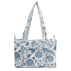 LAMIUM FLOWER HAND BLOCK PRINTED QUILTED TRAVEL DUFFLE BAG SMALL