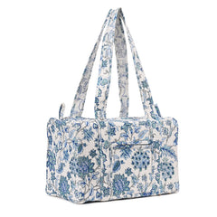 LAMIUM FLOWER HAND BLOCK PRINTED QUILTED TRAVEL DUFFLE BAG SMALL