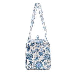 LAMIUM FLOWER HAND BLOCK PRINTED QUILTED TRAVEL DUFFLE BAG SMALL