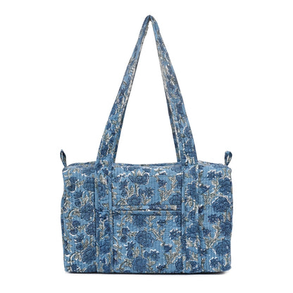 SIMILIA ROSE HAND BLOCK PRINTED QUILTED TRAVEL MICRO DUFFLE BAG