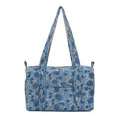 SIMILIA ROSE HAND BLOCK PRINTED QUILTED TRAVEL DUFFLE BAG SMALL