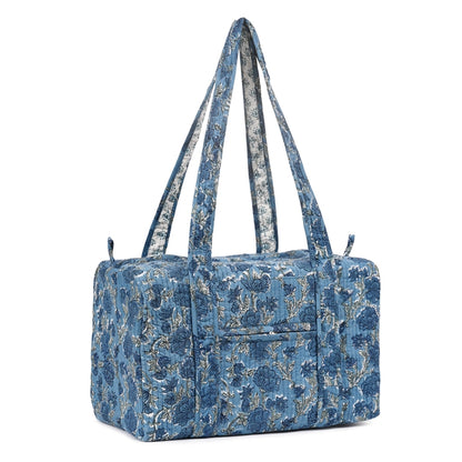 SIMILIA ROSE HAND BLOCK PRINTED QUILTED TRAVEL MICRO DUFFLE BAG