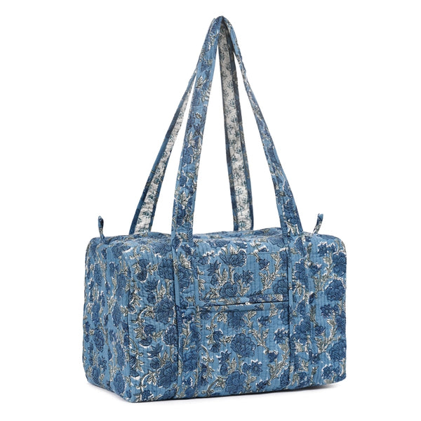 SIMILIA ROSE HAND BLOCK PRINTED QUILTED TRAVEL DUFFLE BAG SMALL