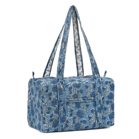 SIMILIA ROSE HAND BLOCK PRINTED QUILTED TRAVEL DUFFLE BAG SMALL