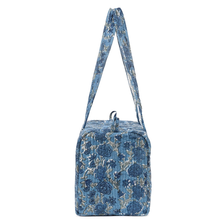 SIMILIA ROSE HAND BLOCK PRINTED QUILTED TRAVEL MICRO DUFFLE BAG