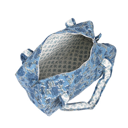 SIMILIA ROSE HAND BLOCK PRINTED QUILTED TRAVEL MICRO DUFFLE BAG