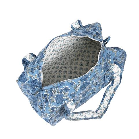 SIMILIA ROSE HAND BLOCK PRINTED QUILTED TRAVEL DUFFLE BAG SMALL