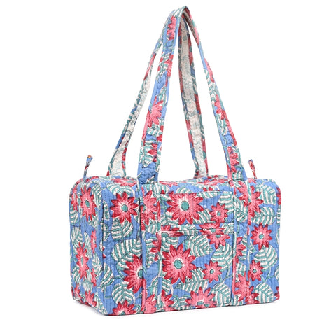 NAASPEETA JAAL HAND BLOCK PRINTED QUILTED TRAVEL DUFFLE BAG SMALL