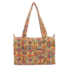 SNAPDRAGONS HAND BLOCK PRINTED QUILTED TRAVEL DUFFLE BAG SMALL