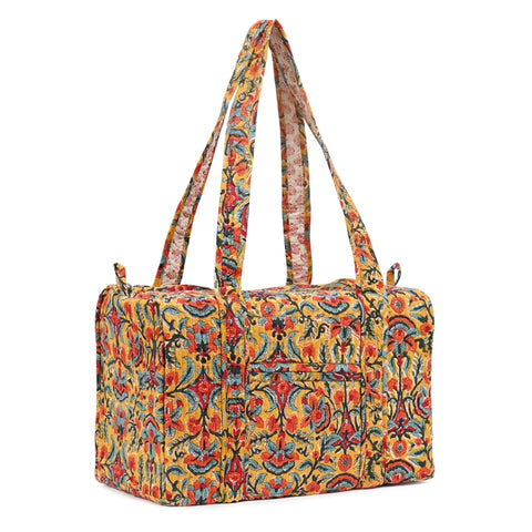 SNAPDRAGONS HAND BLOCK PRINTED QUILTED TRAVEL DUFFLE BAG SMALL