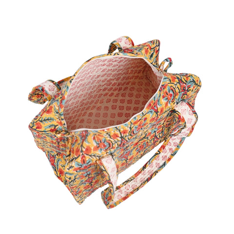 SNAPDRAGONS HAND BLOCK PRINTED QUILTED TRAVEL DUFFLE BAG SMALL