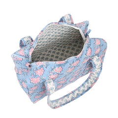 FLOATING WATER LILY IN OCEAN HAND BLOCK PRINTED QUILTED TRAVEL DUFFLE BAG SMALL
