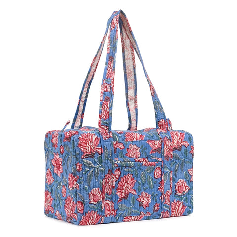 ZUCCHINI  HAND BLOCK PRINTED QUILTED TRAVEL DUFFLE BAG SMALL