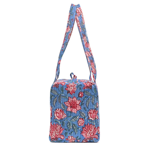 ZUCCHINI  HAND BLOCK PRINTED QUILTED TRAVEL DUFFLE BAG SMALL