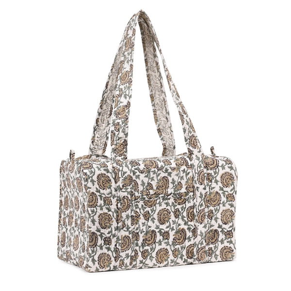 BETTLE JAAL 2 HAND BLOCK PRINTED QUILTED TRAVEL DUFFLE BAG SMALL