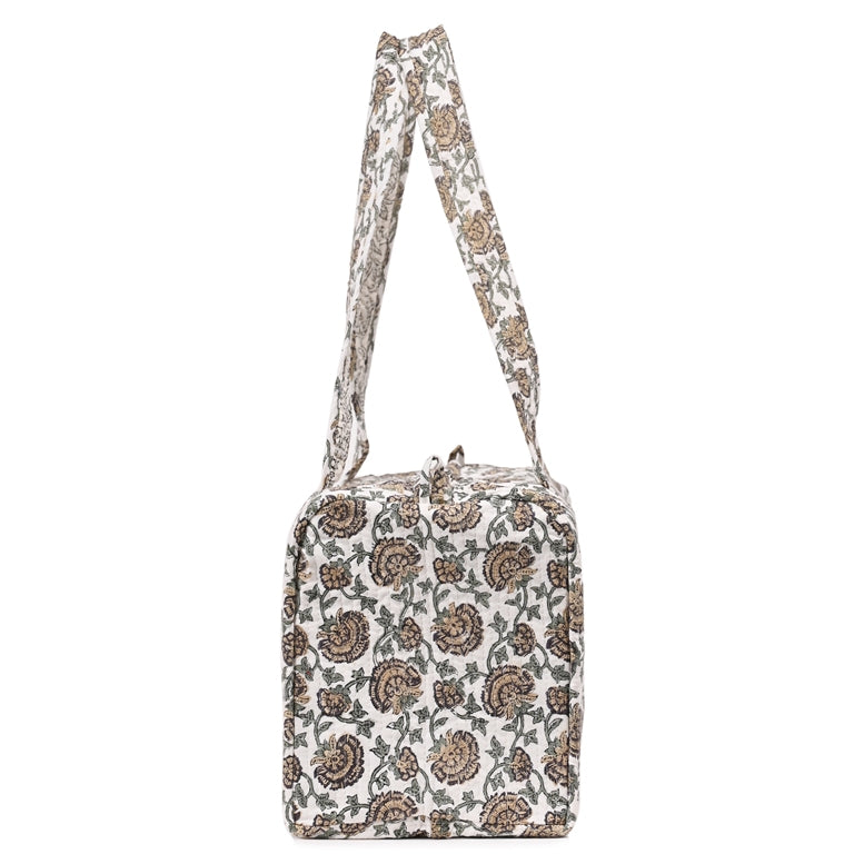 BETTLE JAAL 2 HAND BLOCK PRINTED QUILTED TRAVEL MICRO DUFFLE BAG