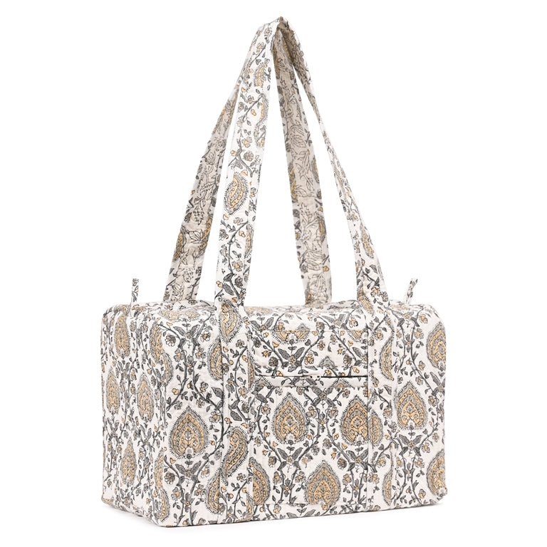 BETTLE JAAL HAND BLOCK PRINTED QUILTED TRAVEL MICRO DUFFLE BAG