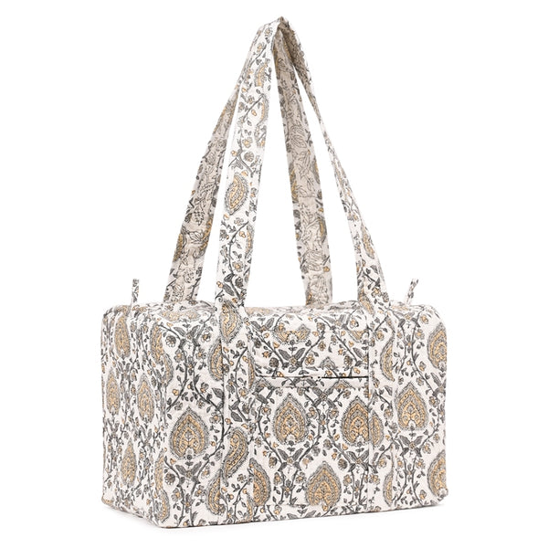 BETTLE JAAL HAND BLOCK PRINTED QUILTED TRAVEL DUFFLE BAG SMALL