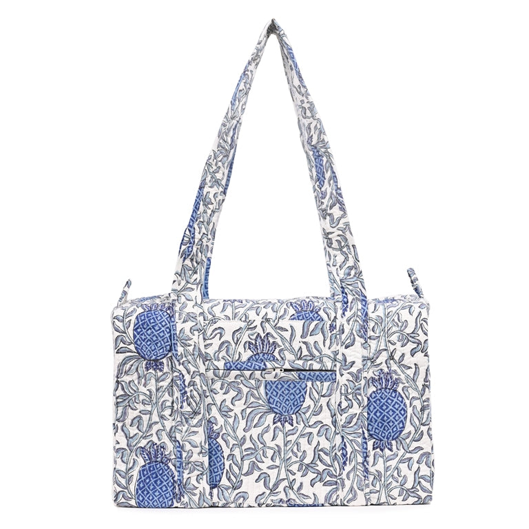 PINEAPPLE GARDEN HAND BLOCK PRINTED QUILTED TRAVEL MICRO DUFFLE BAG