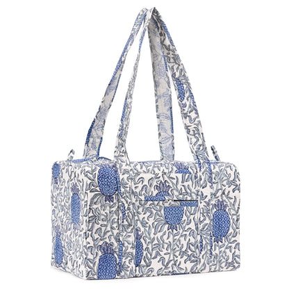 PINEAPPLE GARDEN HAND BLOCK PRINTED QUILTED TRAVEL MICRO DUFFLE BAG