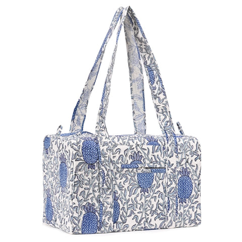 PINEAPPLE GARDEN HAND BLOCK PRINTED QUILTED TRAVEL DUFFLE BAG SMALL