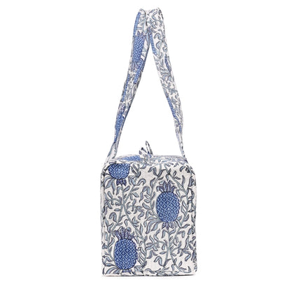 PINEAPPLE GARDEN HAND BLOCK PRINTED QUILTED TRAVEL MICRO DUFFLE BAG