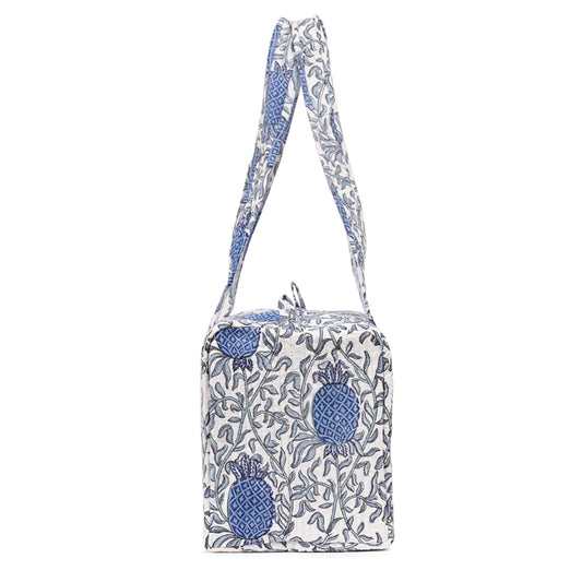 PINEAPPLE GARDEN HAND BLOCK PRINTED QUILTED TRAVEL MICRO DUFFLE BAG
