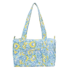 YELLOW ALGAE  HAND BLOCK PRINTED QUILTED TRAVEL DUFFLE BAG SMALL