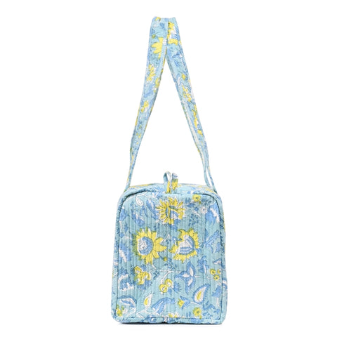 YELLOW ALGAE  HAND BLOCK PRINTED QUILTED TRAVEL DUFFLE BAG SMALL