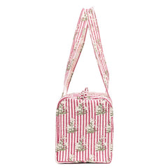 PINK STRIPE BUTTA HAND BLOCK PRINTED QUILTED TRAVEL DUFFLE BAG SMALL