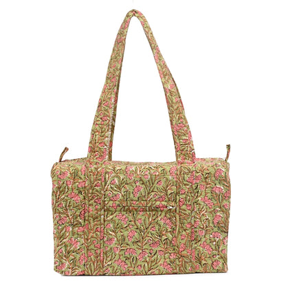 LITTLE JASMINE HAND BLOCK PRINTED QUILTED TRAVEL MICRO DUFFLE BAG
