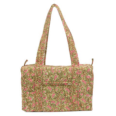 LITTLE JASMINE HAND BLOCK PRINTED QUILTED TRAVEL DUFFLE BAG SMALL