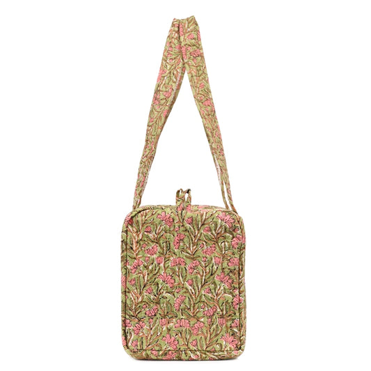 LITTLE JASMINE HAND BLOCK PRINTED QUILTED TRAVEL MICRO DUFFLE BAG