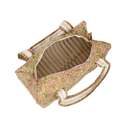 LITTLE JASMINE HAND BLOCK PRINTED QUILTED TRAVEL MICRO DUFFLE BAG