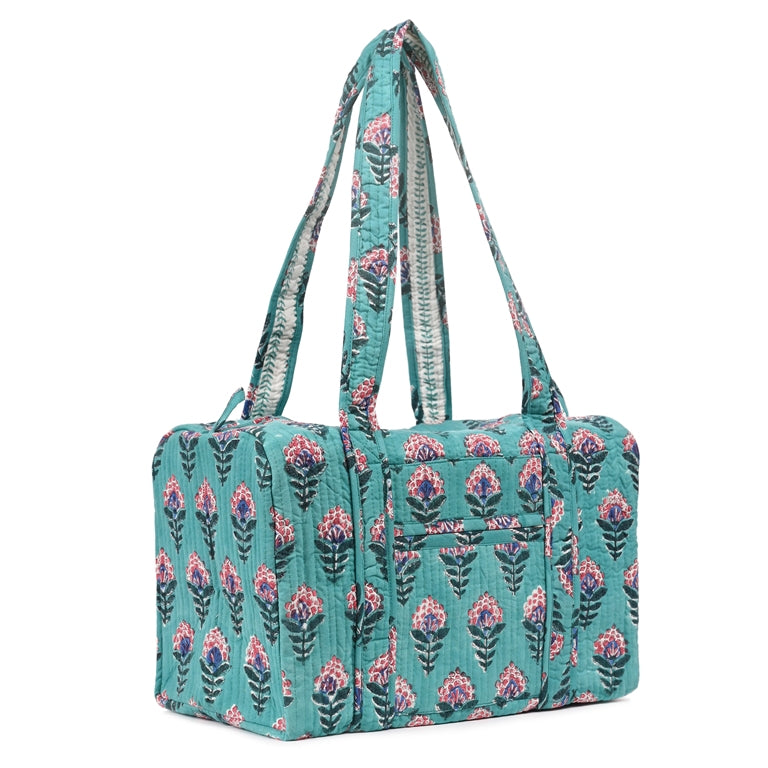 SNAKE CHARM GREEN HAND BLOCK PRINTED QUILTED TRAVEL MICRO DUFFLE BAG