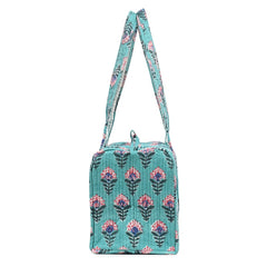 SNAKE CHARM GREEN HAND BLOCK PRINTED QUILTED TRAVEL DUFFLE BAG SMALL