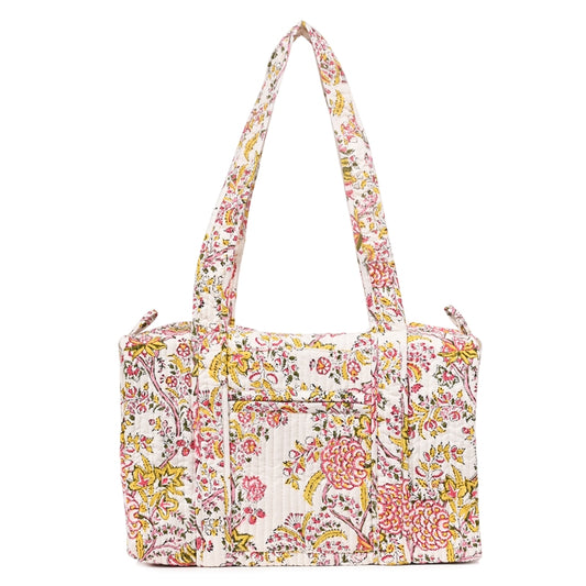 YELLOW SNEEZEWORT HAND BLOCK PRINTED QUILTED TRAVEL MICRO DUFFLE BAG