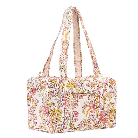 YELLOW SNEEZEWORT HAND BLOCK PRINTED QUILTED TRAVEL MICRO DUFFLE BAG