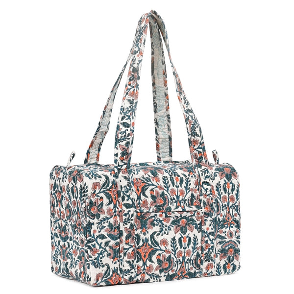THANOS GARDEN HAND BLOCK PRINTED QUILTED TRAVEL DUFFLE BAG SMALL