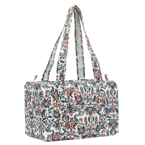THANOS GARDEN HAND BLOCK PRINTED QUILTED TRAVEL DUFFLE BAG SMALL