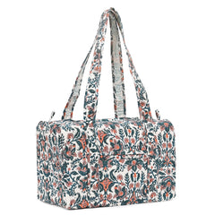 THANOS GARDEN HAND BLOCK PRINTED QUILTED TRAVEL DUFFLE BAG SMALL