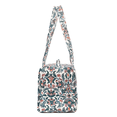 THANOS GARDEN HAND BLOCK PRINTED QUILTED TRAVEL DUFFLE BAG SMALL