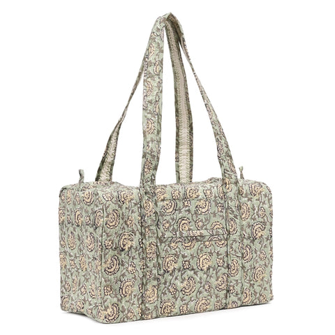 ZINNIA HAND BLOCK PRINTED QUILTED TRAVEL DUFFLE BAG SMALL