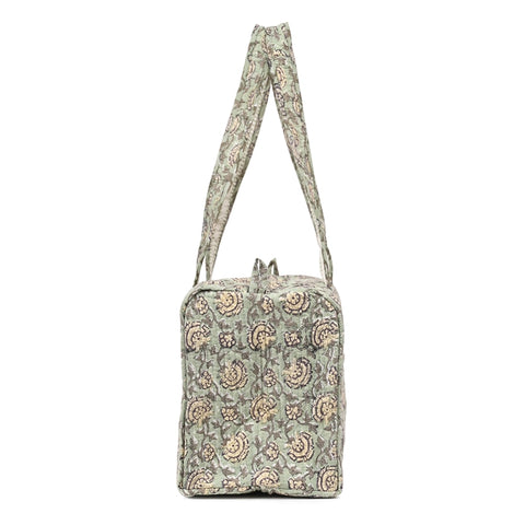 ZINNIA HAND BLOCK PRINTED QUILTED TRAVEL DUFFLE BAG SMALL