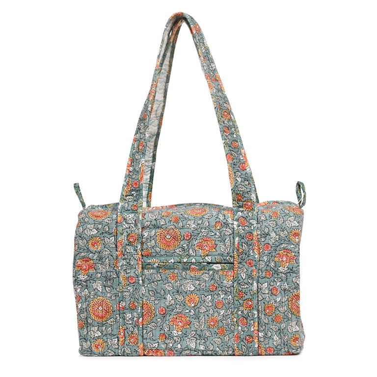 BLOSSOMING ROSES IN MOONSOON HAND BLOCK PRINTED QUILTED TRAVEL MICRO DUFFLE BAG