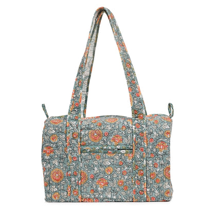 BLOSSOMING ROSES IN MOONSOON HAND BLOCK PRINTED QUILTED TRAVEL MICRO DUFFLE BAG