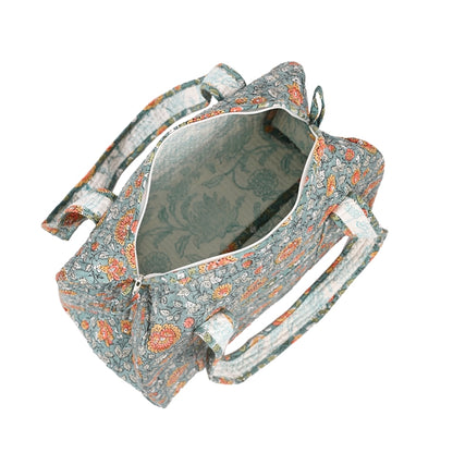 BLOSSOMING ROSES IN MOONSOON HAND BLOCK PRINTED QUILTED TRAVEL MICRO DUFFLE BAG